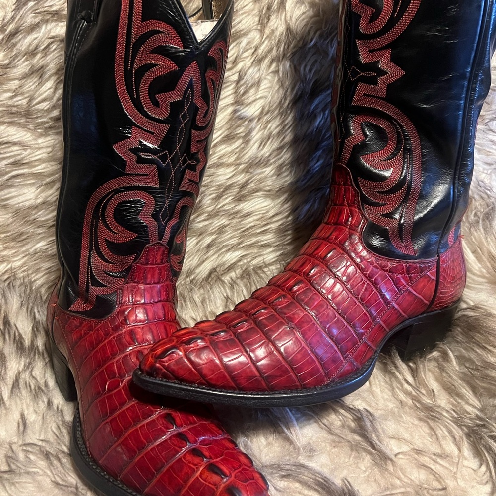 Remington CAIMAN & LEATHER Western Boots Maroon with Black Shaft Sz 9 EE